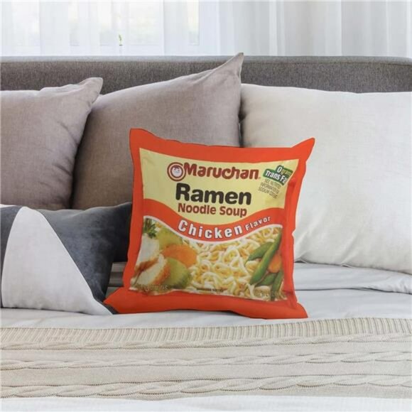 Funny Food Throw Pillow Cover 18x18 Velvet Soft Ramen Noodle Cushion for Sofa Be - Picture 5 of 7